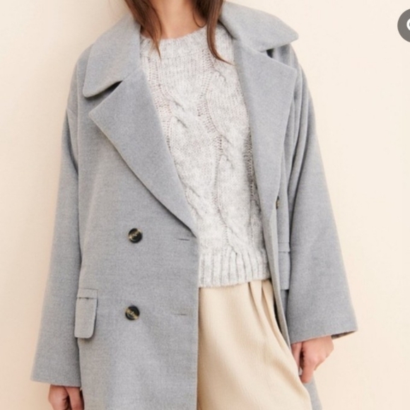 Du Paradis Gray Double Breasted Peacoat OVERSIZED Chic Fall/Winter Lightweight - Picture 4 of 8